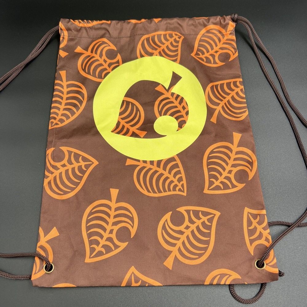 Animal Crossing‎ CultureFly Large Brown Drawstring Cinch Bag Backpack Leaf